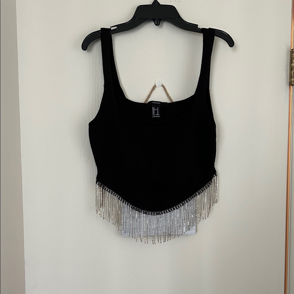 Makeup Forever Black Tank Top with Silver Fringe
